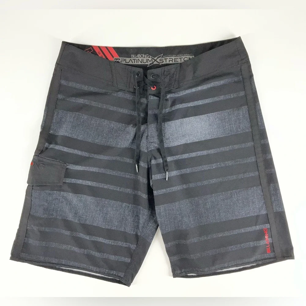 Billabong‎ Platinum Stretch Men's Black and Gray Striped Board Shorts Size 34